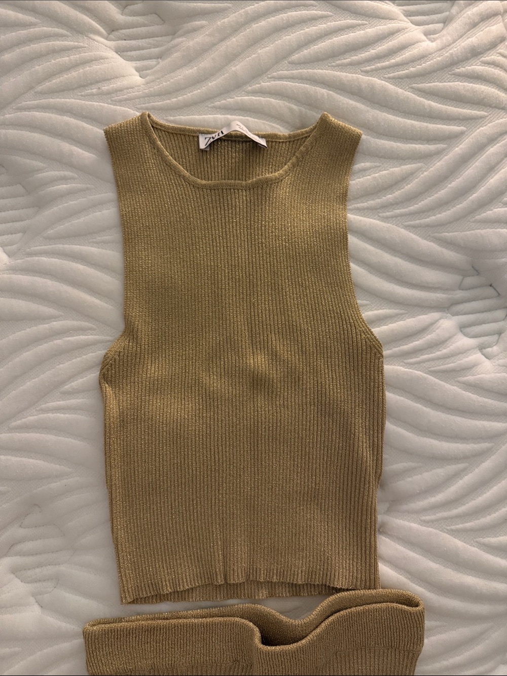 Zara Ribbed Sleeveless Tank+ Midi Skirt - Camel